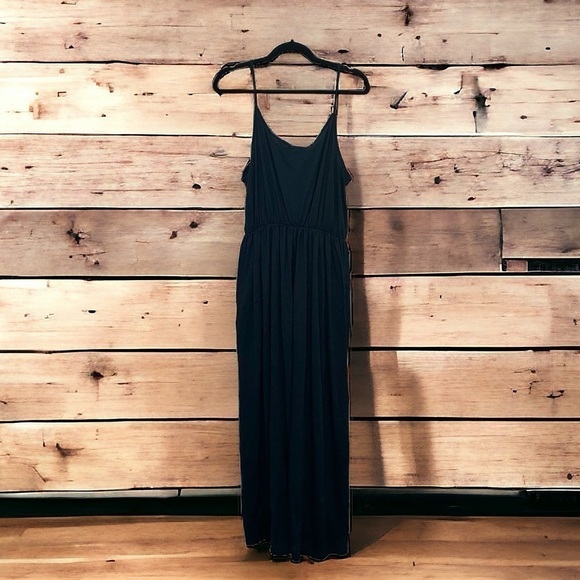 Dresses & Skirts - Comfy stretch waist maxi dress dark blue green spaghetti strap women XL